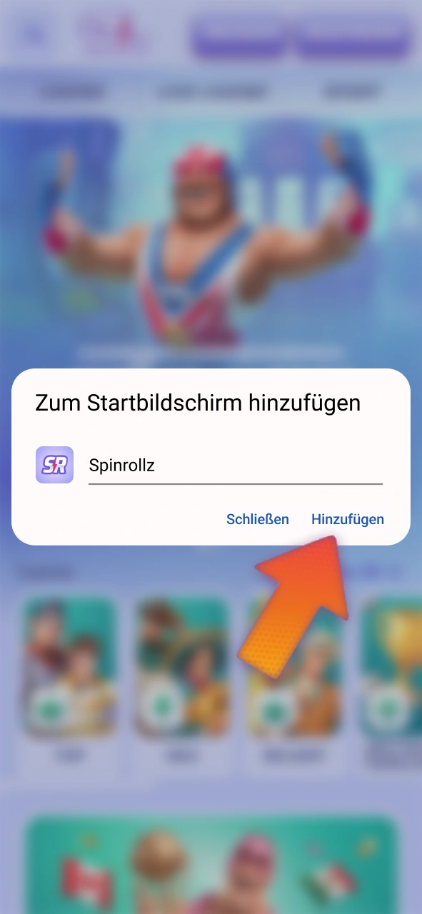 Bestätigen Sie die Installation der Spinrollz App auf Ihrem Android-Gerät.