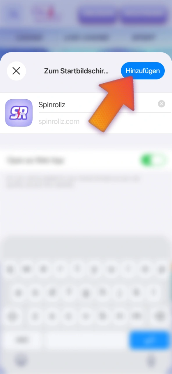 Bestätigen Sie das Hinzufügen der Spinrollz Web-App auf Ihrem iOS-Gerät.