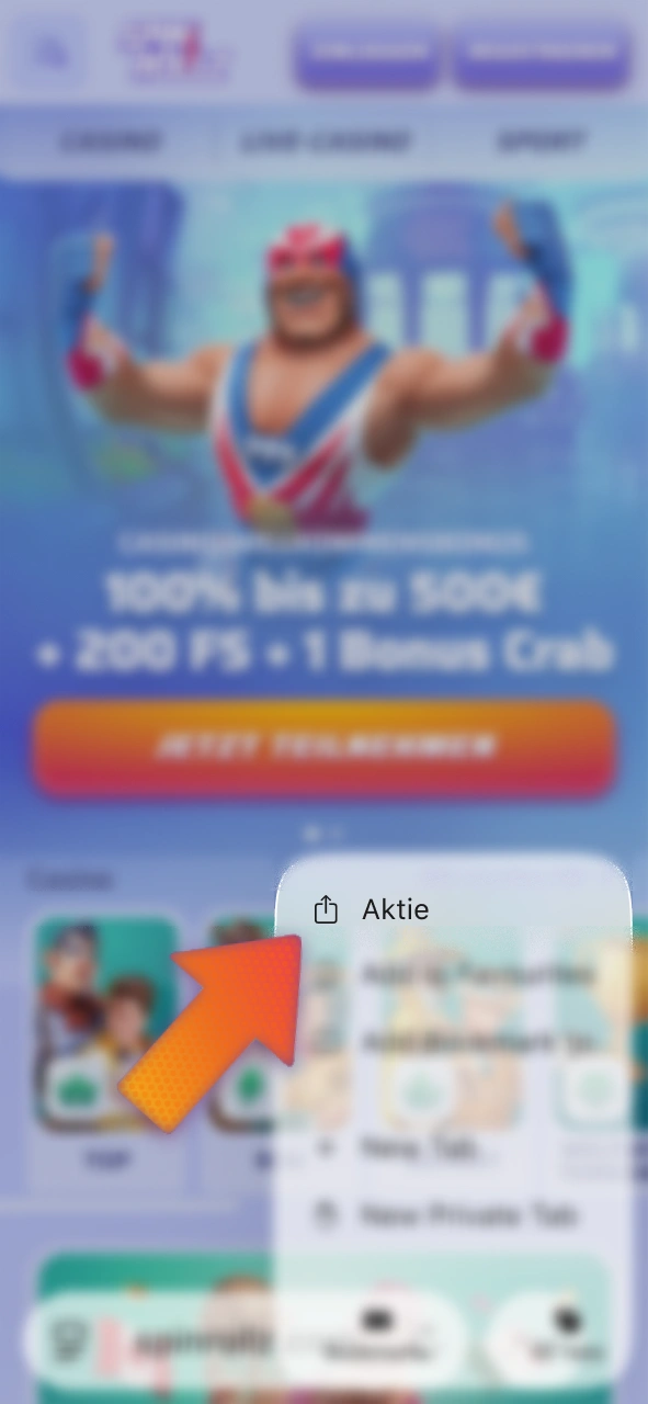 Rufen Sie das Freigabemenü auf Ihrem iPhone auf, um Spinrollz zu speichern.