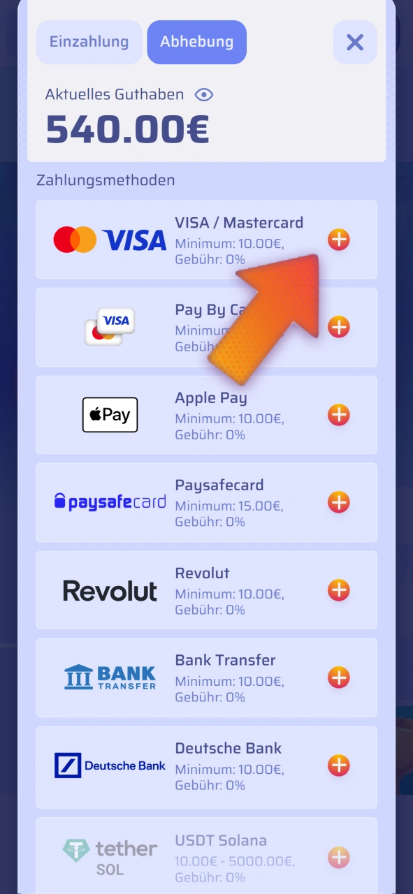 Wählen Sie Ihre bevorzugte Auszahlungsmethode im Spinrollz Casino.