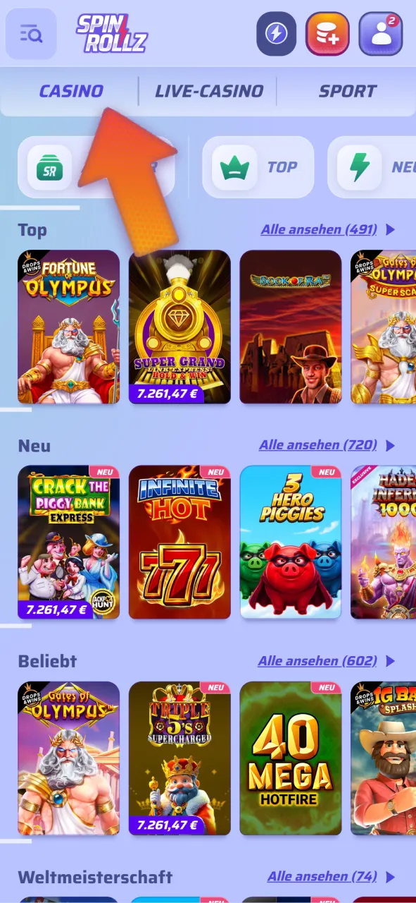Durchsuchen Sie das umfangreiche Spieleangebot im Spinrollz Casino.