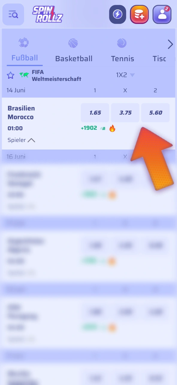 Wählen Sie ein bestimmtes Fußballspiel aus dem Wettprogramm bei Spinrollz.