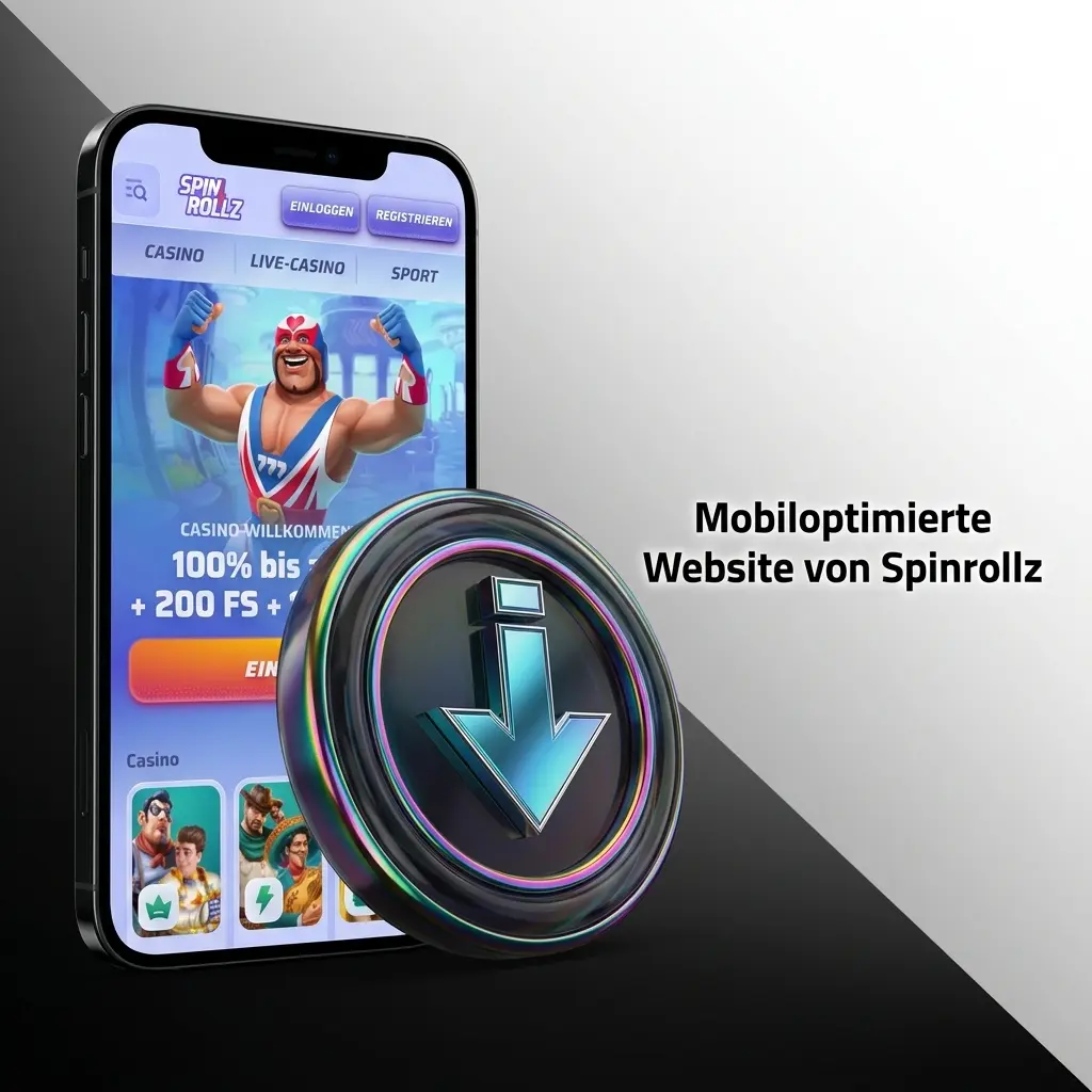 Spinrollz mobiloptimierte Website auf Smartphone – browserbasiert, kein Download, über 7.000 Spiele verfügbar