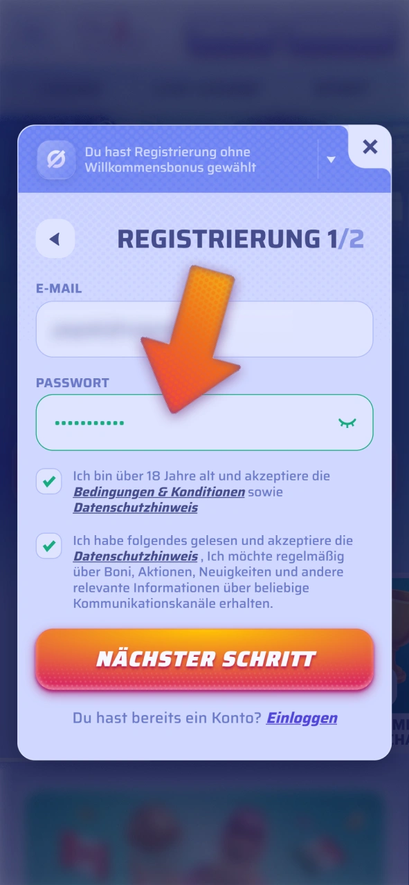 Erstellen Sie ein sicheres Passwort für Ihren Spinrollz Login.