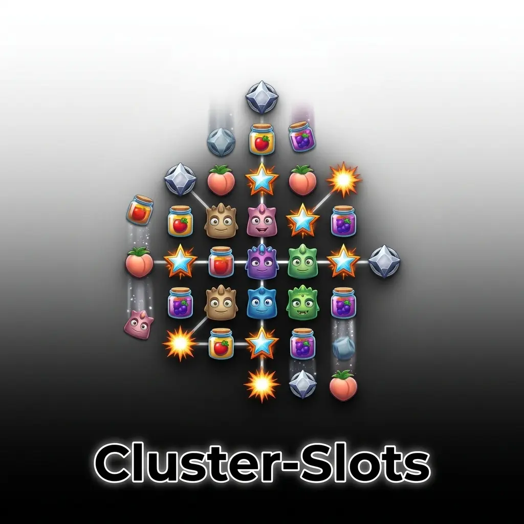 Cluster-Slots Symbole gruppenweise verbunden für Gewinne – Spiele wie Reactoonz und Jammin Jars mit Cascading Reels
