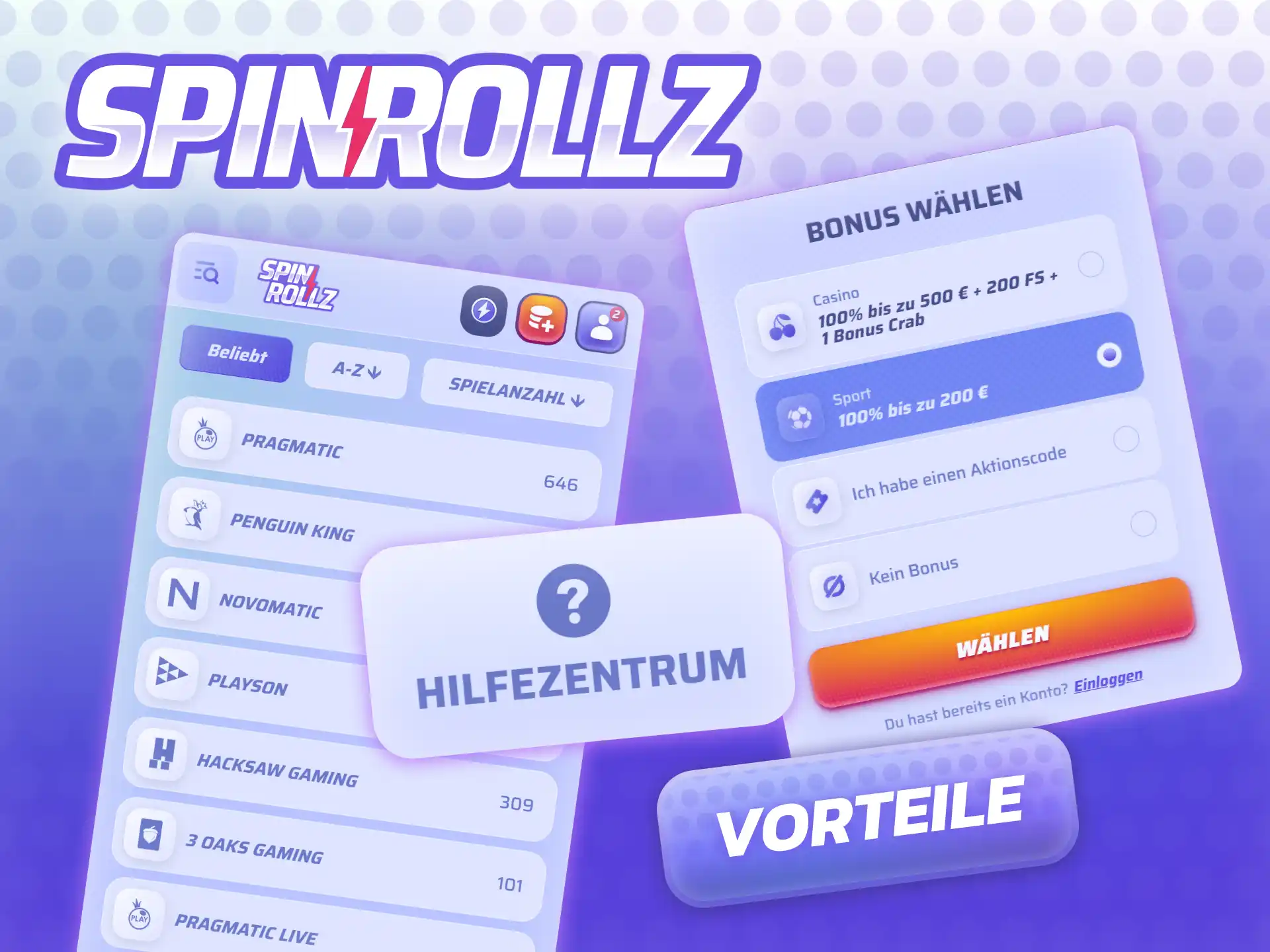 Spinrollz Vorteile für deutsche Nutzer: Lizenz, Sportwetten, Casino, Bonus bis 500 EUR und 24/7 Support.