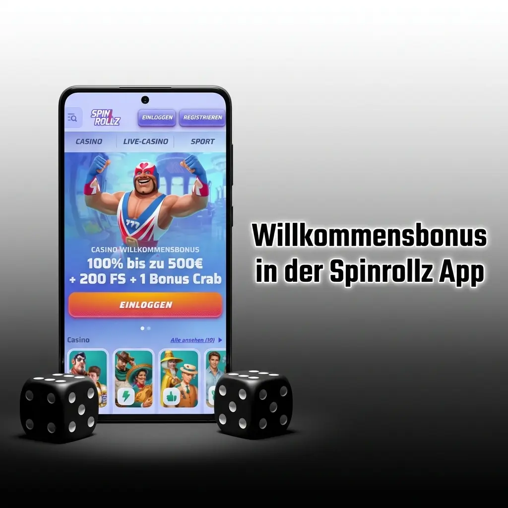 Spinrollz App Willkommensbonus: 100% Casino-Bonus bis 500 EUR und Sportwetten-Bonus bis 200 EUR für deutsche Spieler